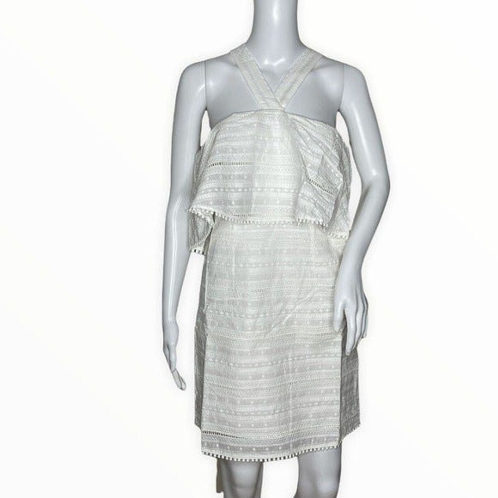 Anthropologie Foxiedox Dress Womens Small White Eyelet Ruffle Neutral Minimalist